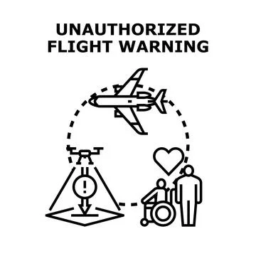 Unauthorized flight warning sign with drone security Stock Illustration