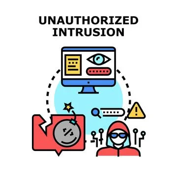 Unauthorized intrusion finding data security breach concept Stock Illustration