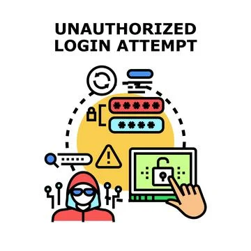 Unauthorized login attempt cyberattack data breach access danger Stock Illustration