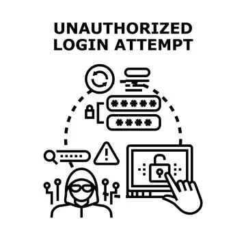 Unauthorized login attempt cyberattack data breach access danger Stock Illustration
