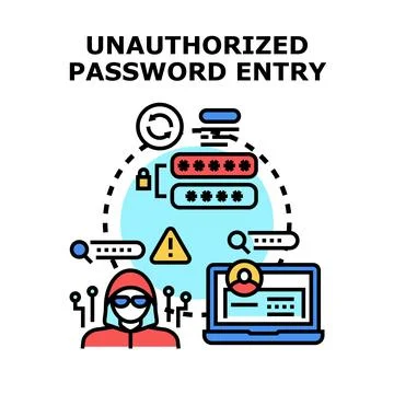 Unauthorized password entry cyber security hack Illustrazione stock