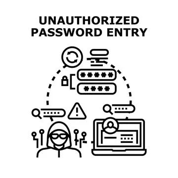 Unauthorized password entry cyber security hack Stock Illustration