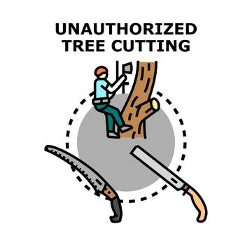 Unauthorized tree cutting concept vector illustration Stock Illustration
