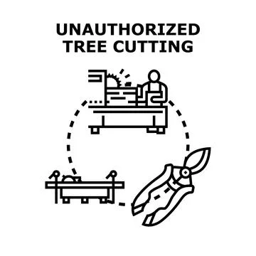 Unauthorized tree cutting illegal logging deforestation concept Stock Illustration