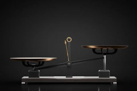 An unbalanced empty weight scale. Retro style. Dark background. Foto stock