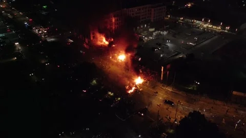 Unbelievable aerial shot of protests in Minneapolis after black man killed by Stock Footage 134505829
