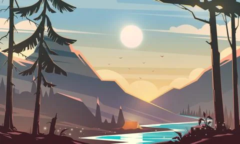 Unbelievable mountain landscape. Modern vector illustration concept. Exciti.. Stock Illustration