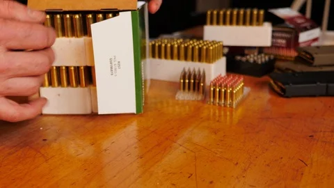 Unboxing ammunition rounds  스톡 동영상 104364850