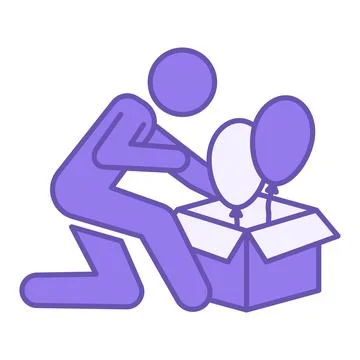 Unboxing Color Icon. Vector Icon. Man Opening Gift Box with Balloons. Holid.. Stock Illustration