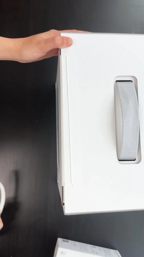 Unboxing a Compact Desktop Computer on Black Tabletop Stock Footage 318505171