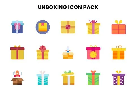 Unboxing Flat Design Icons Pack Illustrazione stock
