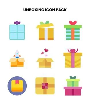 Unboxing Flat Graphics Icons Pack Stock Illustration
