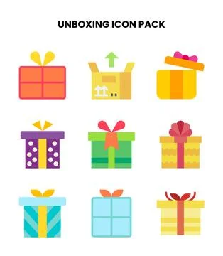 Unboxing Flat Scalable Icons Pack 스톡 일러스트