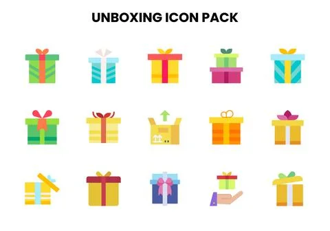 Unboxing Flat Vector Icons Pack Stock Illustration