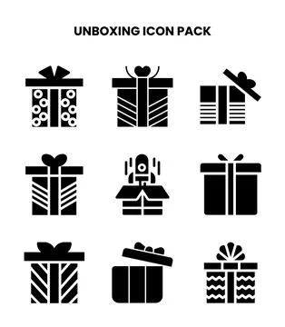 Unboxing Glyph Vector Icons Pack Stock Illustration