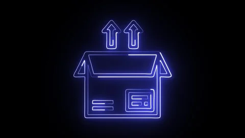 Unboxing Icon Isolated on Black Background, Package Open Neon Line Animatio.. Video stock 323940997