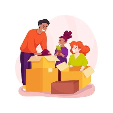 Unboxing items isolated cartoon vector illustration. Ilustración de archivo