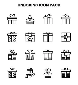 Unboxing Line Set Icons Pack Stock Illustration