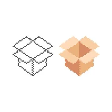 Unboxing, opened package box. Pixel art 8 bit vector icon illustration Stock Illustration