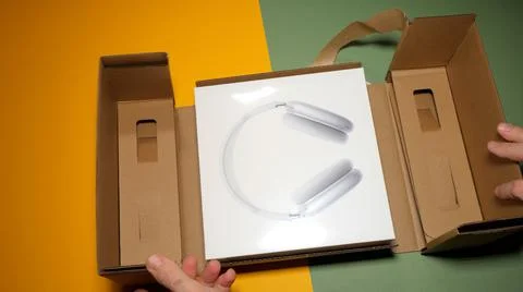 Unboxing package of the best Apple Computers AirPods Max over-ear headphones  写真素材