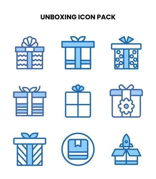 Unboxing Two Colour Bundle Icons Pack Stock Illustration