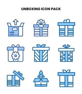 Unboxing Two Colour Icons Pack Stock Illustration