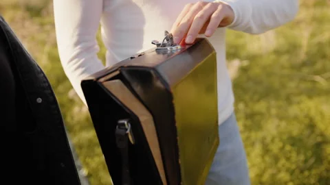 Unboxing vintage camera. Close up Stock Footage 246734297