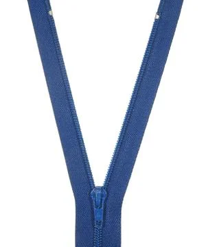 Unbuttoned blue zipper isolated on white background. Stock Photos