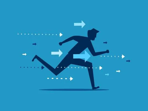 Unceasing progress. man running with progressive arrow. business concept Stock Illustration