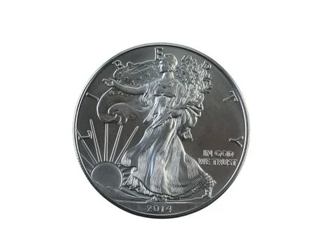 Uncirculated american silver eagle dollar coin isolated on white Stock Photos