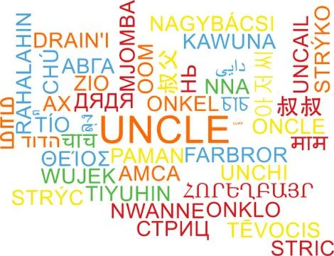 Uncle multilanguage wordcloud background concept Stock Illustration