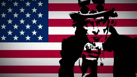 Uncle Sam black contour over American flag, America needs you Stock Footage 217855067