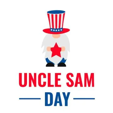 Uncle Sam Day. Cute gnome wearing patriotic hat. USA holiday on September 13t Stock Illustration