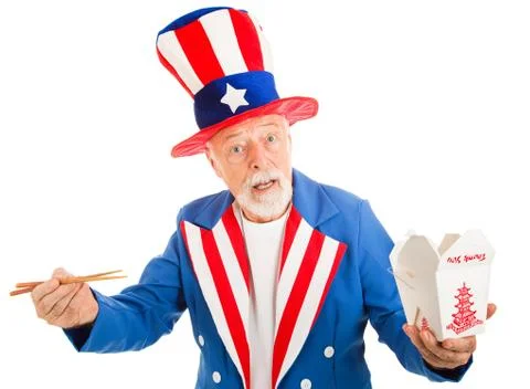 Uncle Sam Eats Chinese Stock Photos