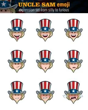 Uncle Sam Emoji - Expression Set from Silly to Furious Stock Illustration