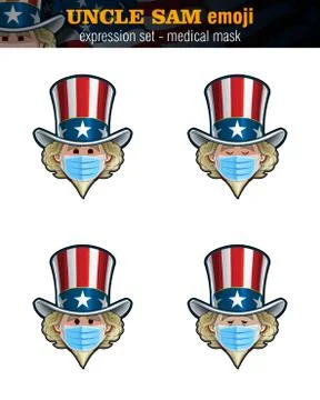 Uncle Sam Emoji - Expression Set - Surgical Mask Stock Illustration