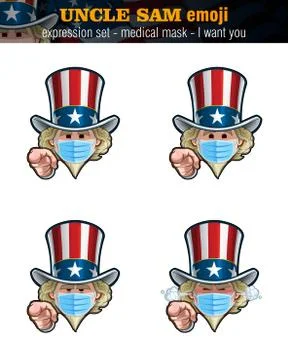 Uncle Sam Emoji - Expression Set - Surgical Mask - I Want You Stock Illustration
