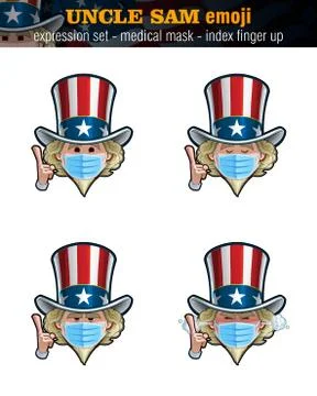 Uncle Sam Emoji - Expression Set - Surgical Mask - Index Finger Up Stock Illustration