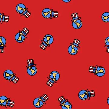 Uncle sam hat globe vector seamless pattern Stock Illustration