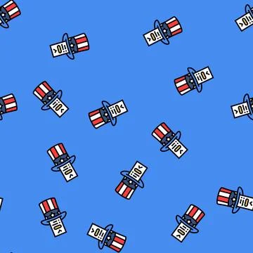 Uncle sam hat voting ballot vector seamless pattern Stock Illustration
