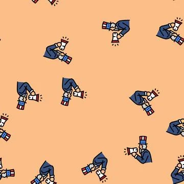 Uncle sam megaphone uncle sam vector seamless pattern Stock Illustration