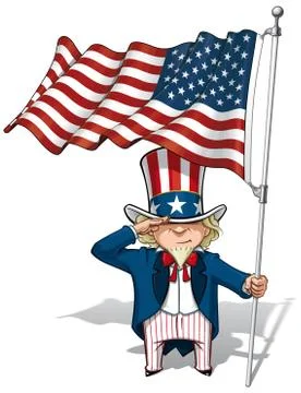 Uncle sam saluting the us flag Stock Illustration