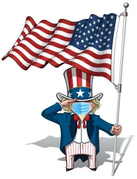 Uncle Sam Saluting the US Flag - Surgical Mask Stock Illustration