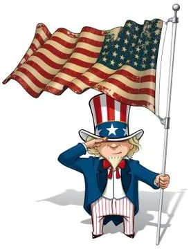 Uncle sam saluting the us wwi-wwii (48 star) flag Stock Illustration