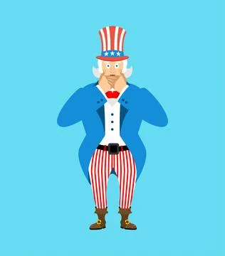 Uncle Sam scared OMG emotion. Oh my God emoji. Frightened Uncle Sam Stock Illustration