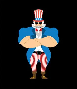 Uncle Sam Strong Cool serious. Uncle Sam smoking cigar emoji. man strict Stock Illustration