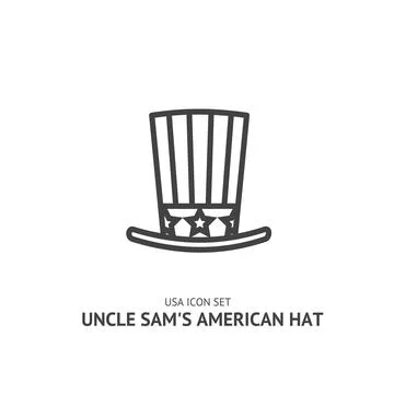 Uncle Sam USA Hat Black Thin Line Icon American Symbol Concept. Vector Stock Illustration