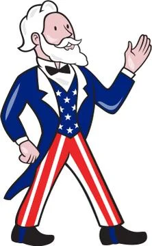 Uncle Sam Waving Hand Crest Cartoon Stock Illustration