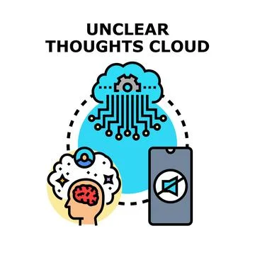 Unclear mind thoughts connecting with cloud technology and digital silence Stock Illustration
