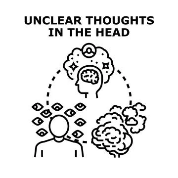 Unclear thoughts in head causing mental confusion Stock Illustration